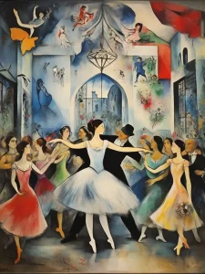 Menschen in Bewegung. Tanzszene Marc Chagall Style