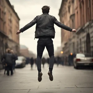 Man jumps in the city