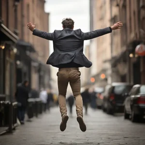 Menschen in Bewegung. Man jumps in the city