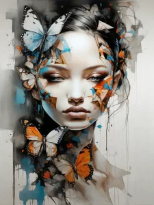 Mysterious Portrait of a woman and butterflies