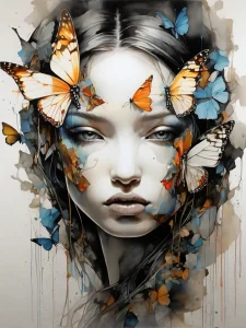 Mysterious Portrait of a woman and butterflies