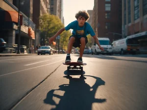 Menschen in Bewegung. Teenager fährt Skateboard