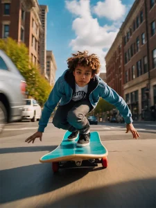 Teenager fährt Skateboard