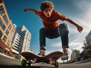 Menschen in Bewegung. Teenager fährt Skateboard