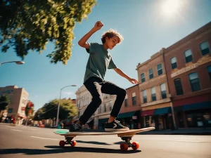 Menschen in Bewegung. Teenager fährt Skateboard