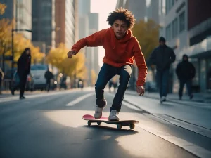 Teenager fährt Skateboard