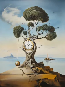 Diverses. Landschaft mit Baum und Uhr im Salvador Dali Style