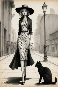 Stylische Lady, Hut und Katze