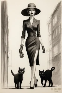 Stylische Lady, Hut und Katzen