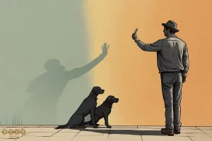 Ein Mann und sein Hund, ein Schatten