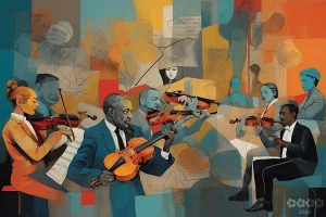 Illustrationen. Ein verrücktes, chaotisches und unperfektes Orchester.