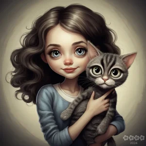 Karikaturen. Girl with cat