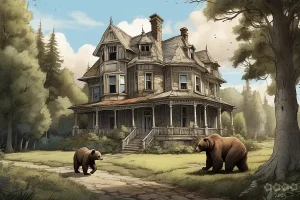 Illustrationen. Viktorianisches Haus am Wald mit Besuch