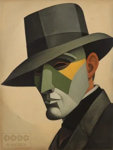 Portrait eines Mannes im Stil von Lyonel Feininger.