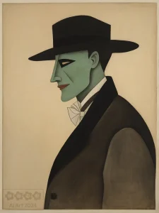 Menschen Kunst 2. Portrait eines Mannes im Stil von Lyonel Feininger.