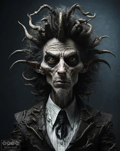 Ein gruseliger Mann mit wirren Haaren.