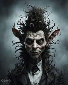 Gruselkabinett 2. Ein gruseliger Mann mit wirren Haaren und langen Ohren.