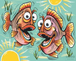 Karikaturen 2. Zwei Fische, die sich über irgendetwas lustig machen.