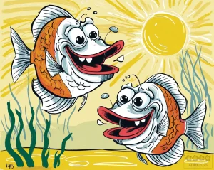 Zwei Fische, die sich über irgendetwas lustig machen.