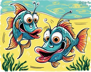 Zwei Fische, die sich über irgendetwas lustig machen.
