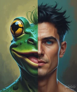 Phantasma 2. Portrait – halb Frosch, halb Mann.