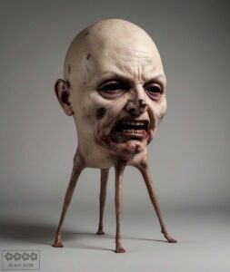 Ein blutiger Kopf mit 4 Beinen.